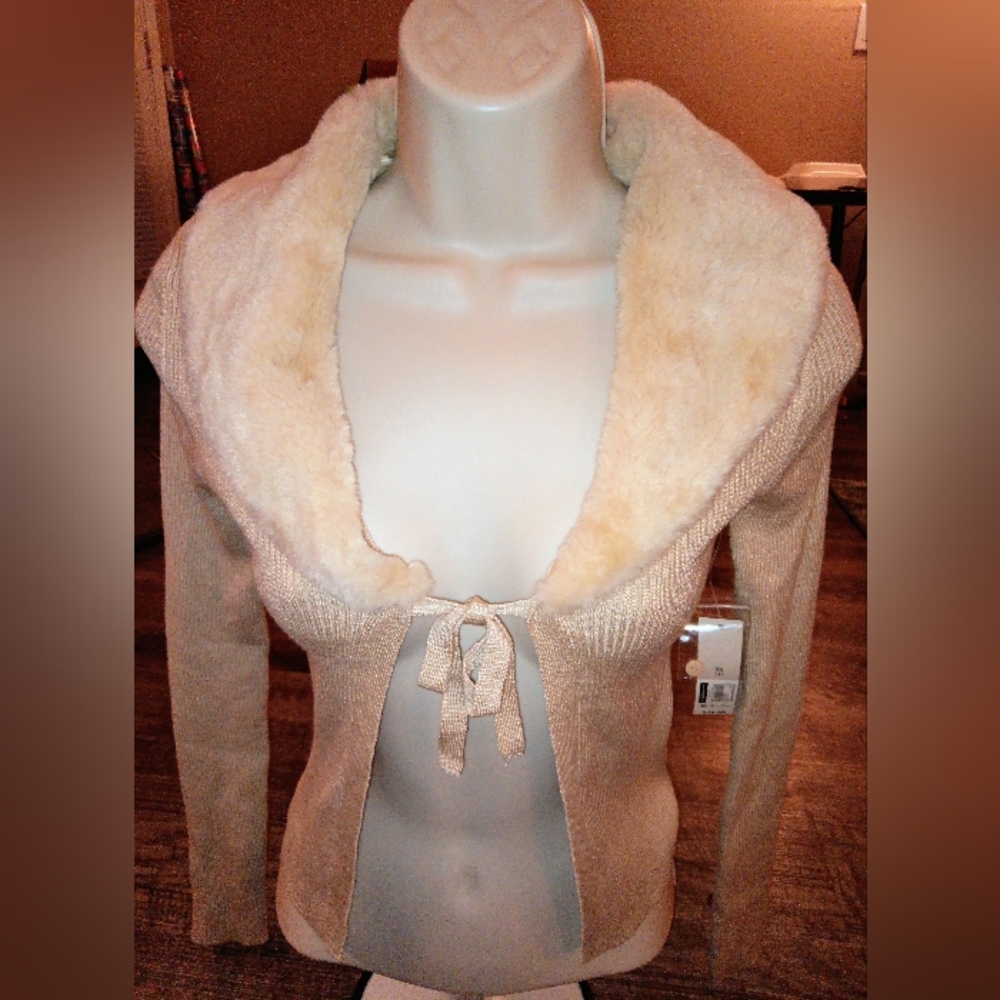 Fur collar cardigan tan size X-Small NWT